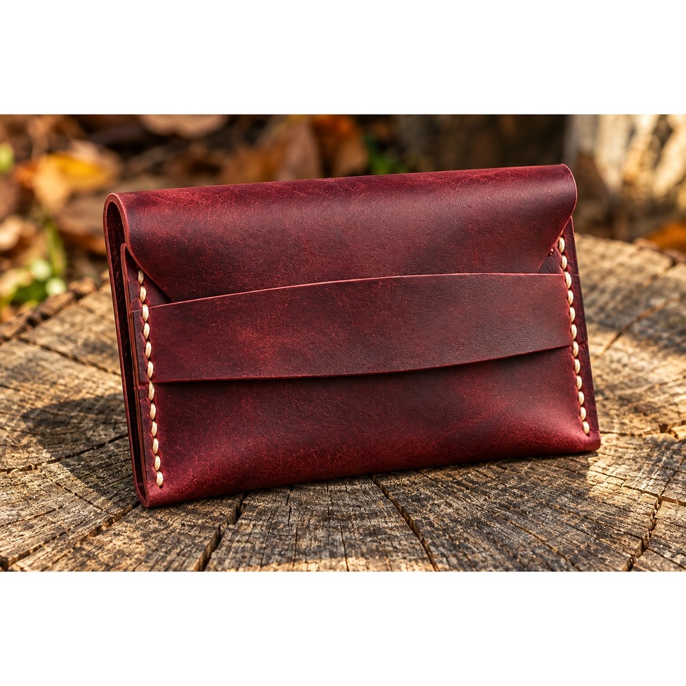 Handmade Genuine Leather Card Holder Wallet, Slim, Oxblood Burgundy